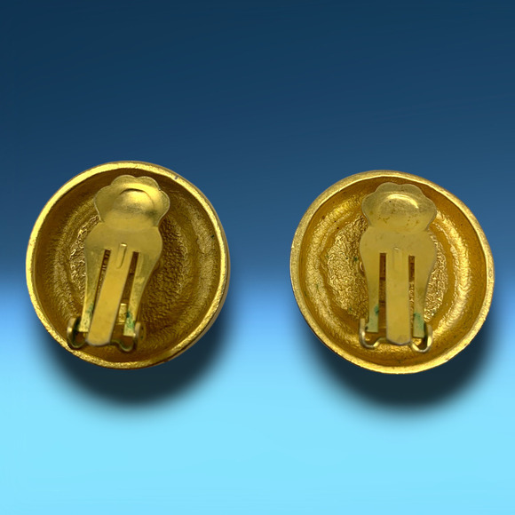 Vintage 1980's FLP Brown Cabochon Matte Gold Clip On Earrings Couture Runway - Picture 2 of 6